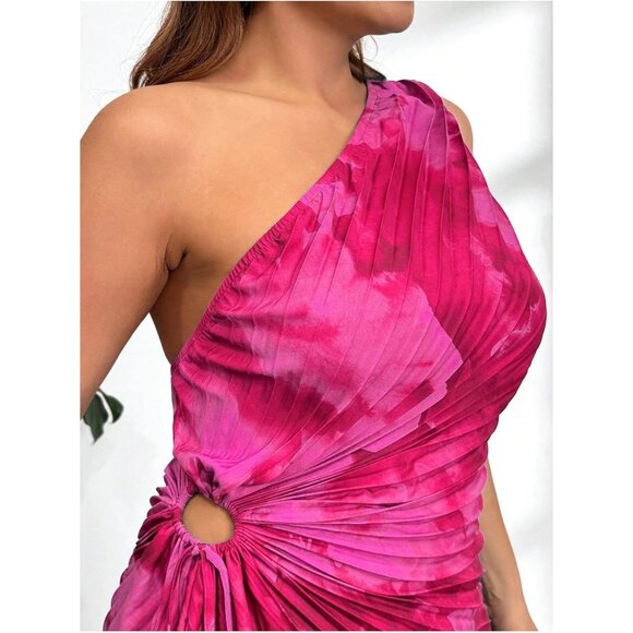 Plus Size Tie Dye One Shoulder Dress Sleeveless Beach Wedding Vacation - Picture 3 of 5